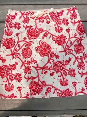 Drawstring waist skirt | red and cream | Margo Belle Designs